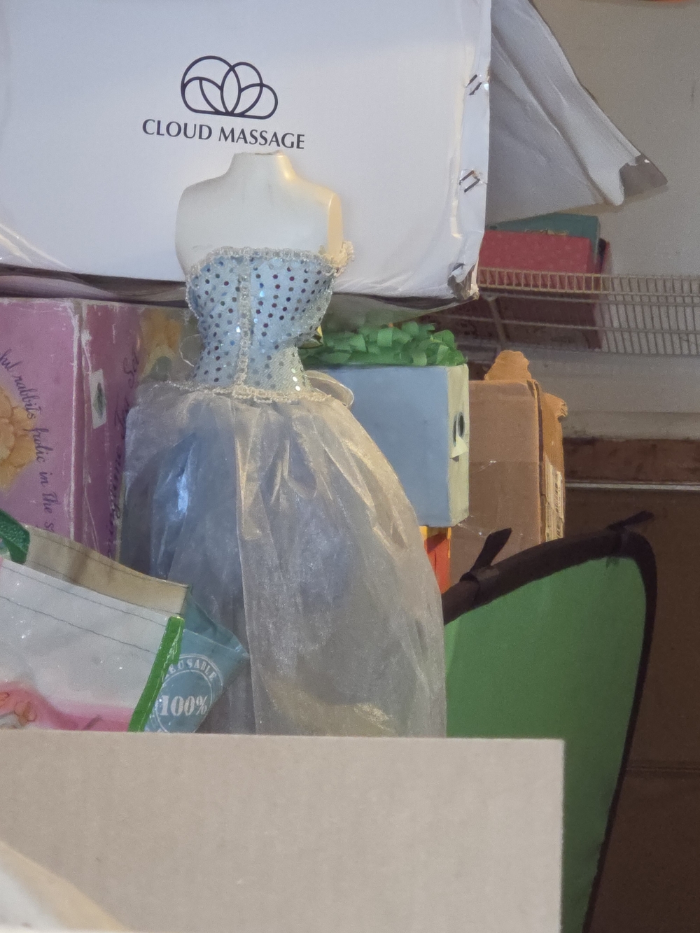Blue Satin and Tulle Dress Form Decor